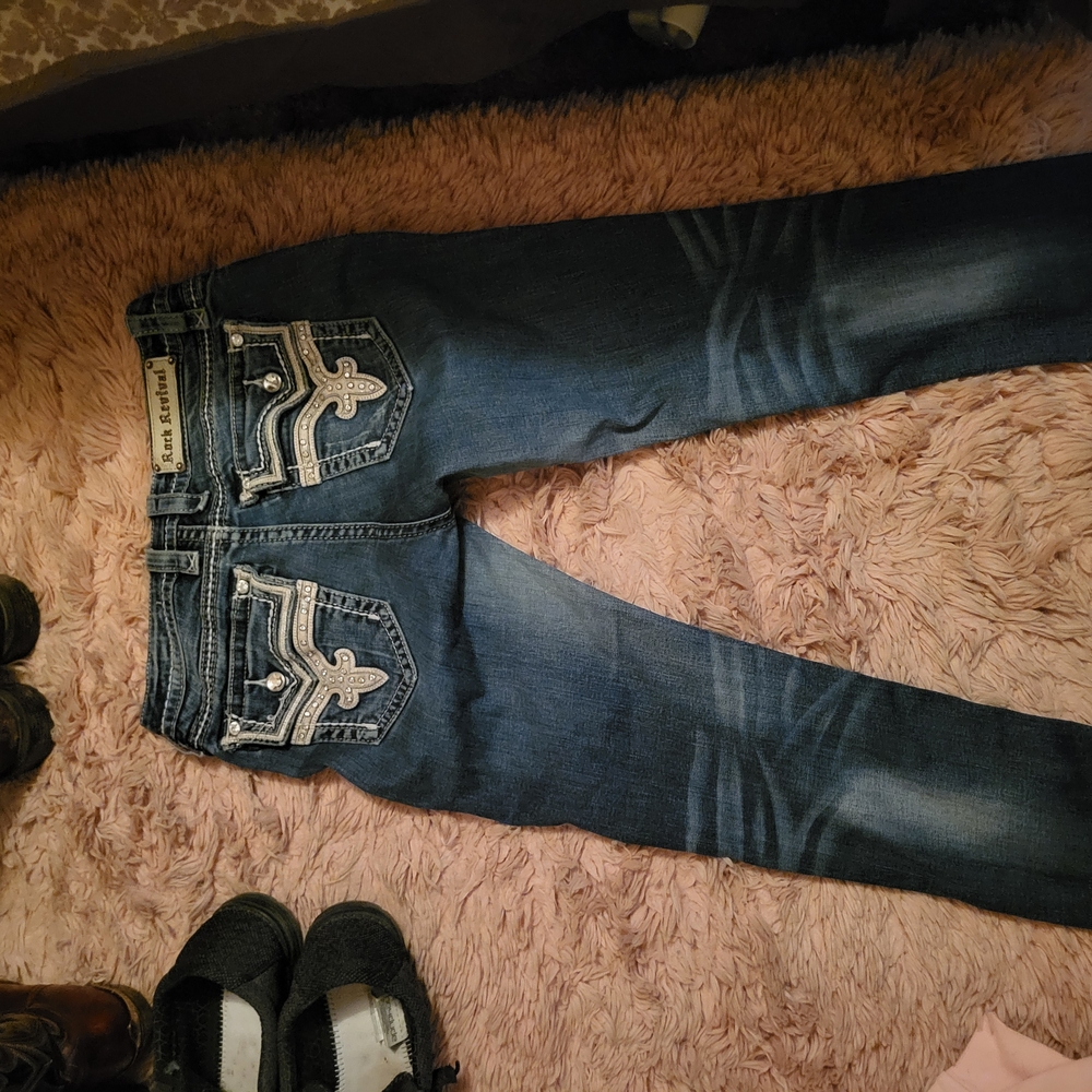 Rock Revival Dark Blue Skinny Jeans with Embroidery